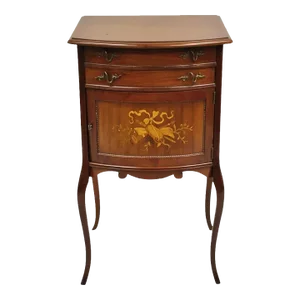 Early 20th Century Antique Victorian Mahogany Lift Top Inlaid Sewing Stand Side Table