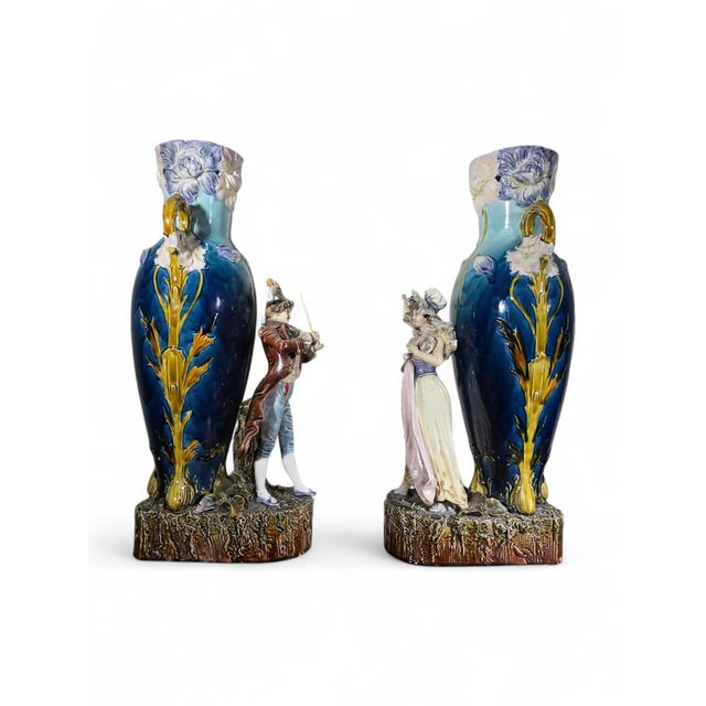 Art Nouveau Enamelled Ceramic Vases, 1890, Set of 2 For Sale - Image 13 of 14