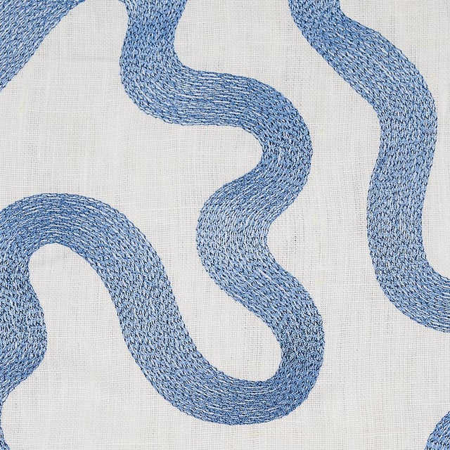 Modern Sample - Schumacher Riley Embroidery Fabric in Navy on Ivory For Sale - Image 3 of 5