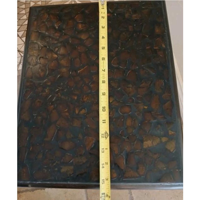 1950s MCM Nesting Tables Chinoiserie Lacquered Mosaic Faux Bamboo Legs Asian Vintage For Sale - Image 12 of 18