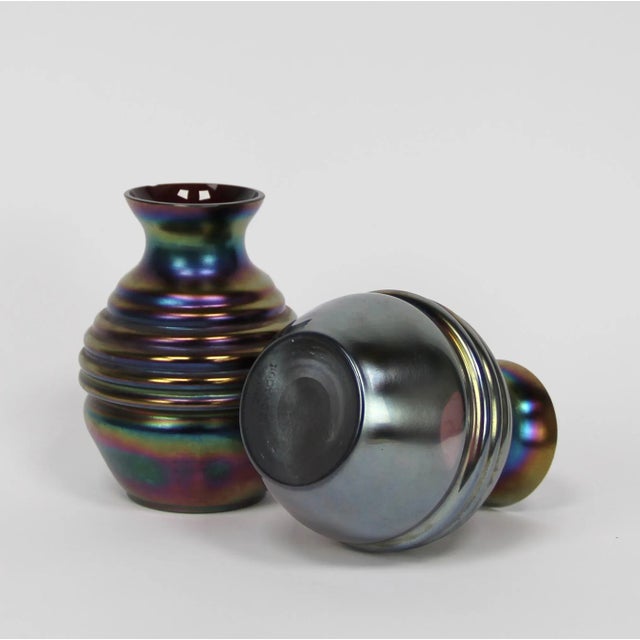 Art Deco Czech Iridescent Vases, Set of 2, in Very Good conditions. Designed 1920 to 1949