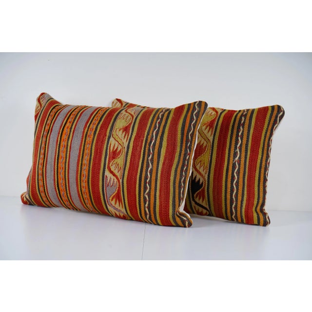 Mid-Century Modern Striped Turkish Kilim Pillow Cover - A Pair For Sale - Image 3 of 4