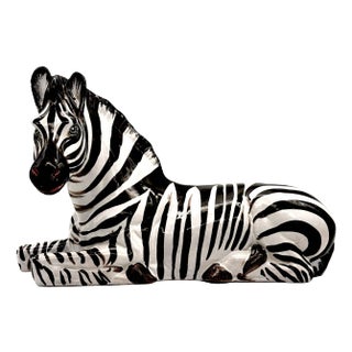 Italian Mid Century Porcelain Sculpture of Seated Zebra, Circa 1970s For Sale
