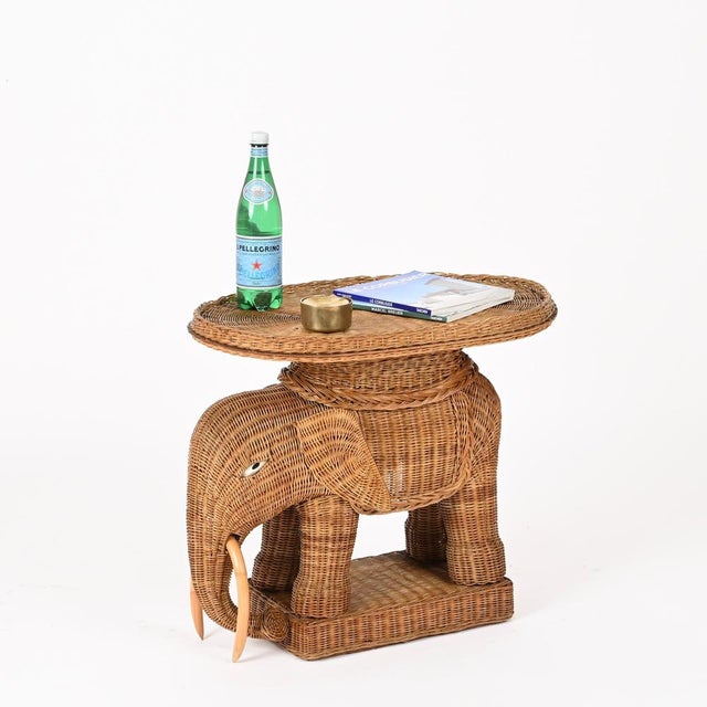 Large Rattan and Wicker Elephant Side Table from Vivai Del Sud, Italy, 1970s For Sale - Image 11 of 16