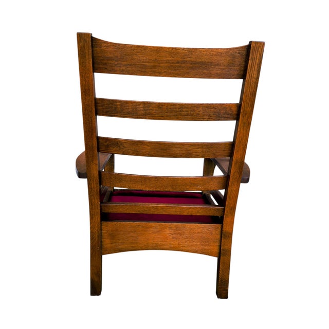 Stickley Mission Collection Oak & Velvet Bow Arm Lounge Chair (Model 89-2590) For Sale - Image 12 of 16