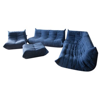 Blue Microfiber Togo Living Room by Michel Ducaroy for Ligne Roset, Set of 5 For Sale