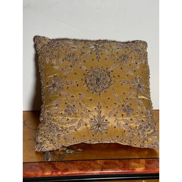 Vintage Marakesh Gold Thread Embroidered Pillow For Sale - Image 4 of 6