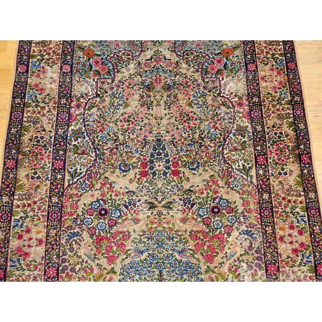 Antique Persian Kerman Lavar Rug, Hand-Knotted Wool, Tree of Life Pattern, Ivory & Turquoise, 5x8 For Sale - Image 10 of 14