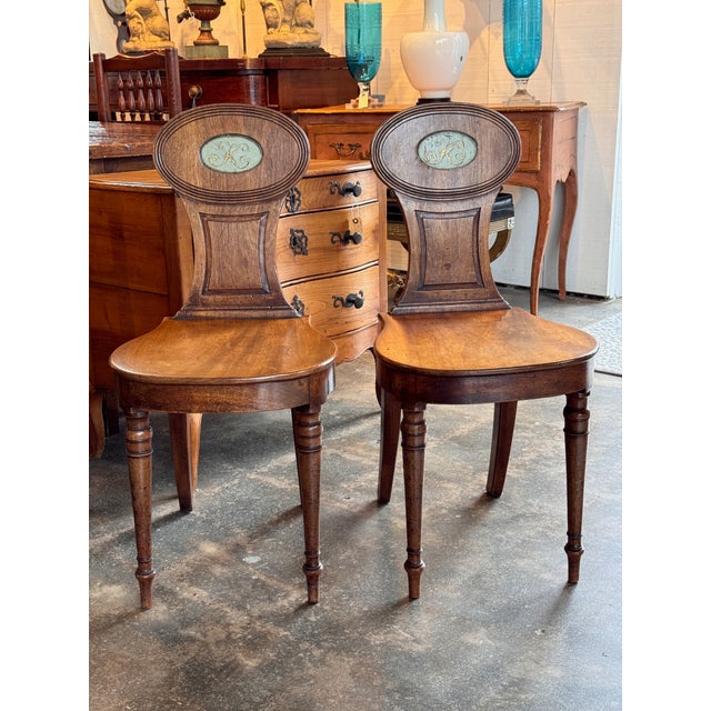 English Pair of 19th Century English Hall Chairs For Sale - Image 3 of 14