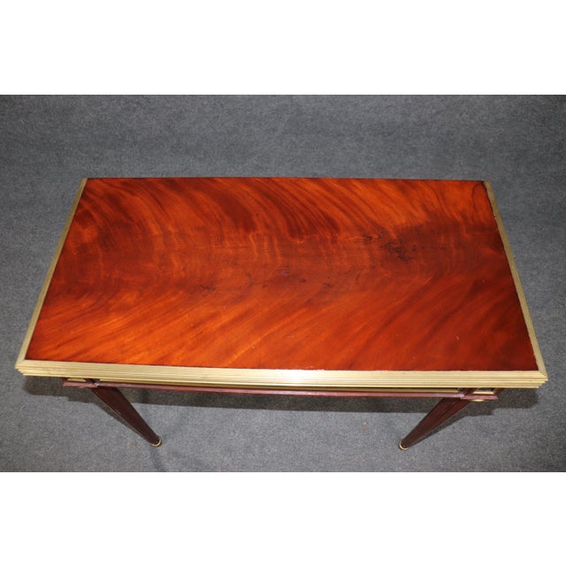 Flame Mahogany Louis XVI Bronze Mounted Style Flip Top Game Chess Table For Sale - Image 10 of 12