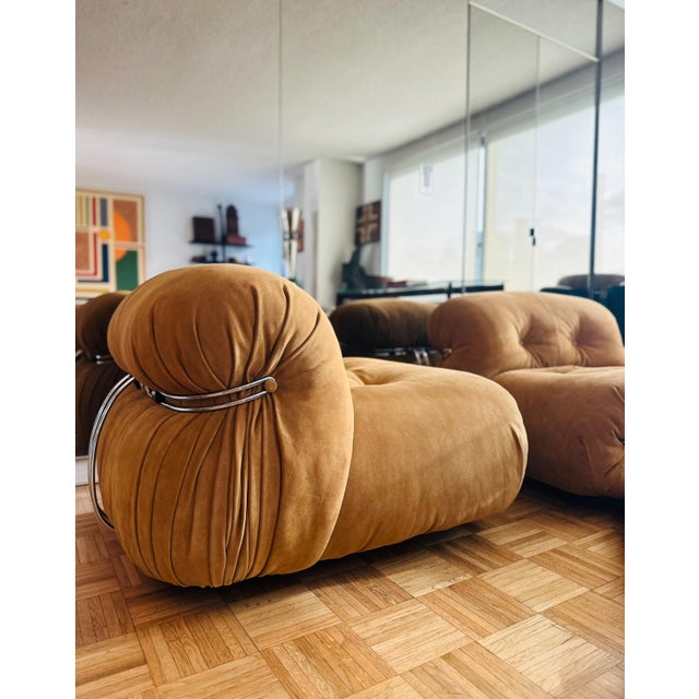 Metal Original Soriana Lounge Chairs and Ottoman Design Tobia Scarpa for Cassina 1970s For Sale - Image 7 of 12