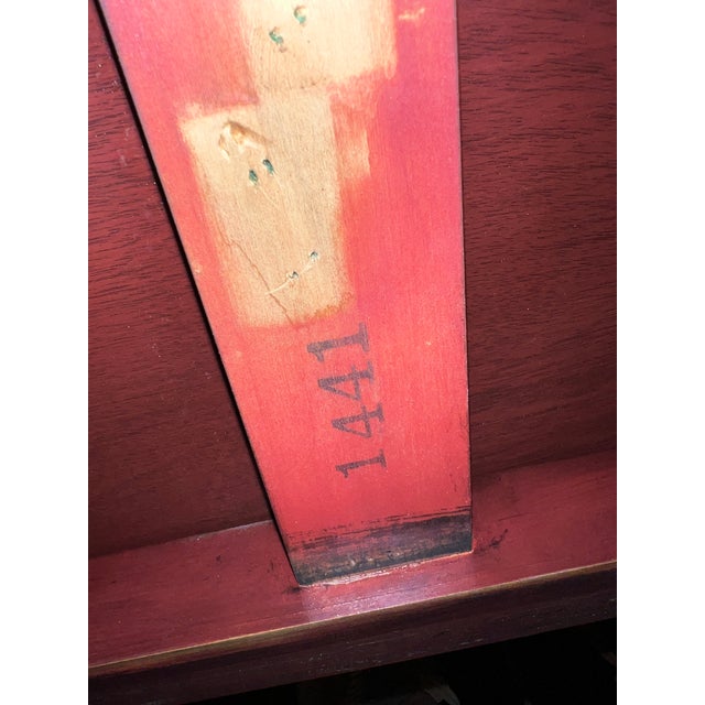 1950s Michael Taylor for Baker Red Lacquer Expandable Altar Table and Stools - Set of 3 For Sale - Image 11 of 12