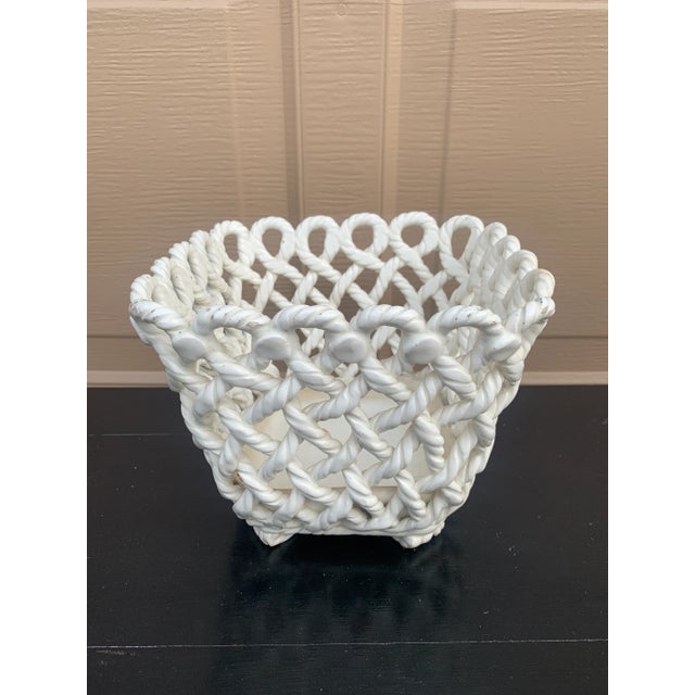 French Country Trompe l'Oeil Porcelain Rope Basket Cachepot For Sale - Image 10 of 12