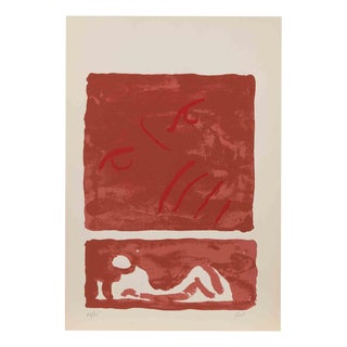 Virgilio Guidi, Red Composition Countess Portrait, 1970s, Lithograph For Sale