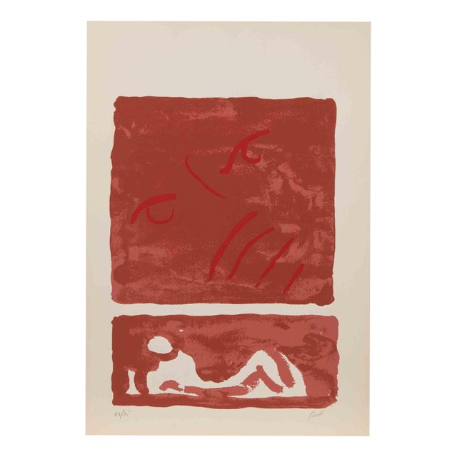 Virgilio Guidi, Red Composition Countess Portrait, 1970s, Lithograph For Sale