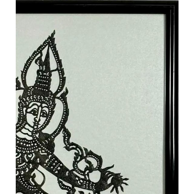 Exquisite Vintage 1950s Framed Thai "Nang Yai" Shadow Puppet – Depicting Phra Ram (Rama) For Sale - Image 4 of 10