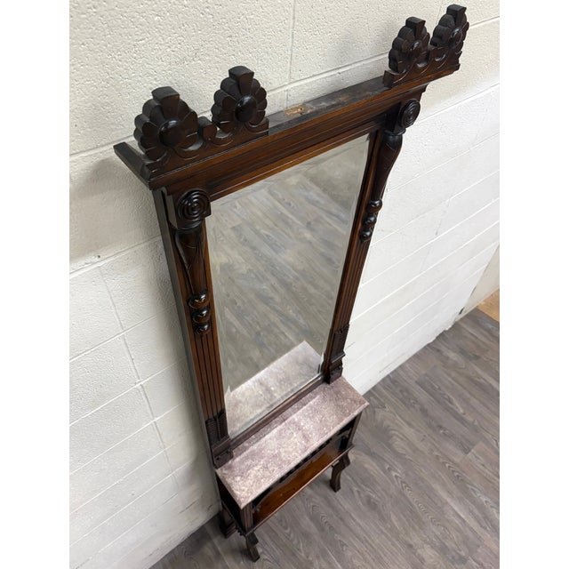 Antique Victorian Eastlake Hall or Entry Pier Mirror With Tennessee Red Marble For Sale - Image 11 of 14
