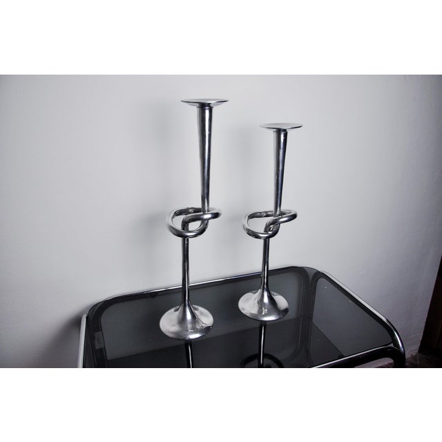 Large Knotted Candleholders in Aluminum, Italy, 1980s, Set of 2 For Sale - Image 4 of 8