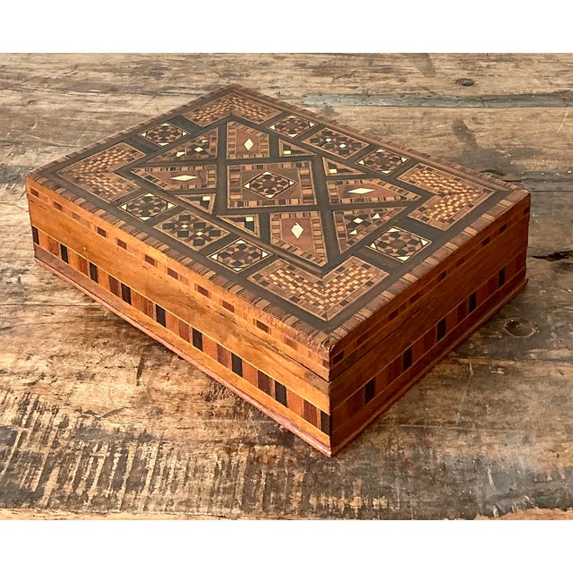 Vintage Moroccan Wood Inlay Box For Sale - Image 9 of 12