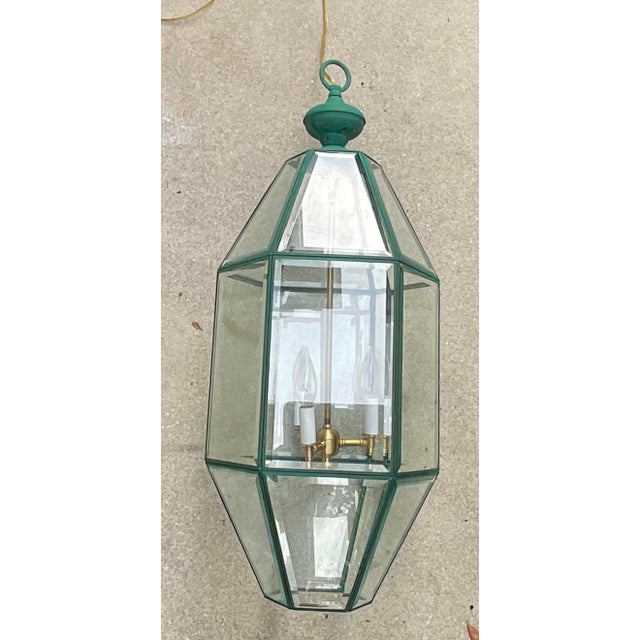 Vintage Hexagonal Hanging Lantern Solid Brass Foyer Pendant Light For Sale - Image 4 of 14