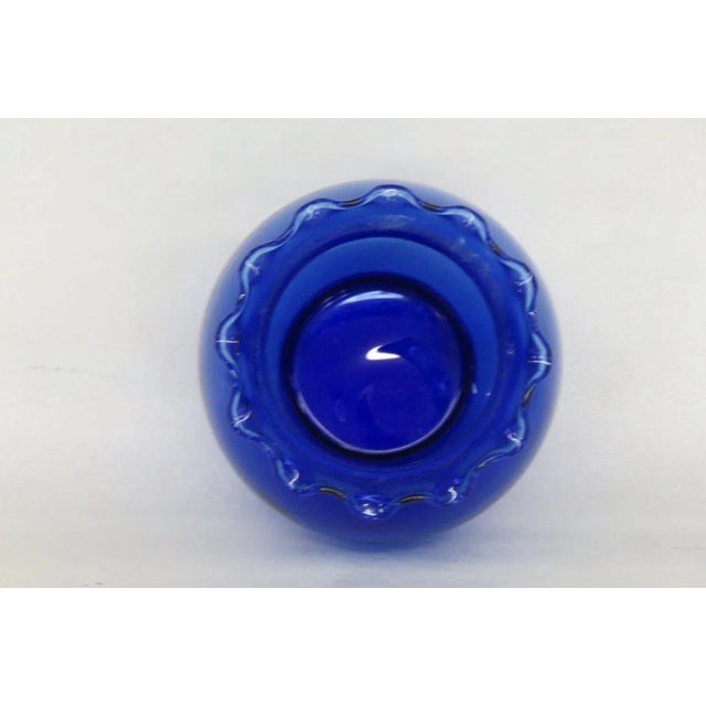 Glass Mid Century Modern Glass Cobalt Blue Ruffle Rim Round Vase For Sale - Image 7 of 9