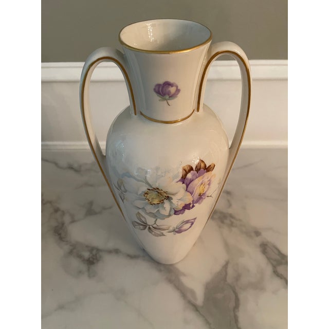 Traditional Antique Double Handle Floral Vase For Sale - Image 3 of 7