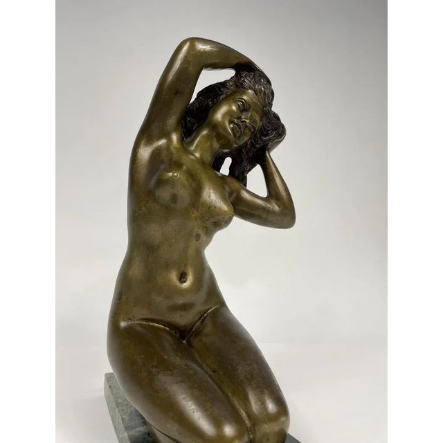 Sculpture of Woman in Gilt Bronze with Guatemala Green Marble Base, 1920s For Sale - Image 9 of 10