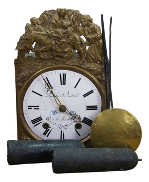 Antique French Morbier Comtoise Movement Clock Face Weights & Pendulum