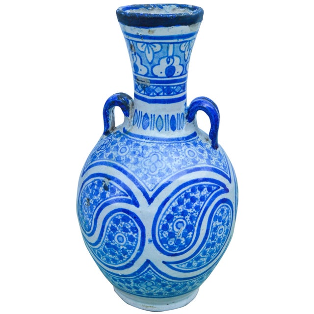 Moroccan Antique Moorish Ceramic Vase W/ Handles For Sale - Image 3 of 8