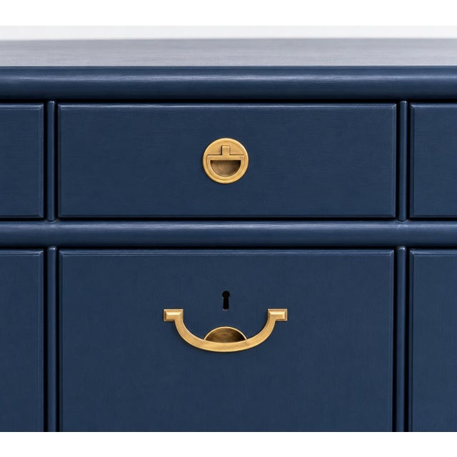Drexel Professionally Refinished 1970s Drexel Accolade Campaign Buffet / Sideboard — Custom Navy Blue For Sale - Image 4 of 11