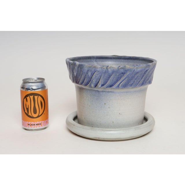 1990s Vintage Periwinkle Incised Studio Ceramic Planter With Saucer by Deanna Nichols For Sale - Image 5 of 18