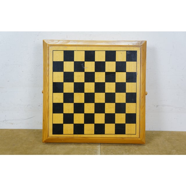 Vintage Oak Chess Checkers Tabletop Game Board Set W/ Storage Drawers 14" For Sale - Image 4 of 18