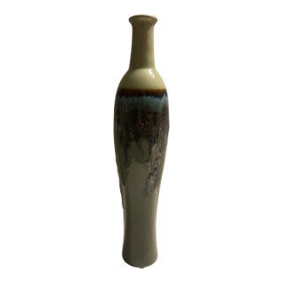 Late 20th Century Tall Ceramic Bottle Vase - Drip Flambé Glaze Art Pottery For Sale
