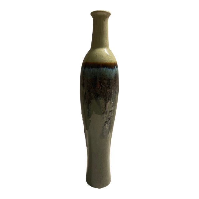 Late 20th Century Tall Ceramic Bottle Vase - Drip Flambé Glaze Art Pottery For Sale