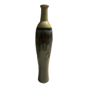 Late 20th Century Tall Ceramic Bottle Vase - Drip Flambé Glaze Art Pottery