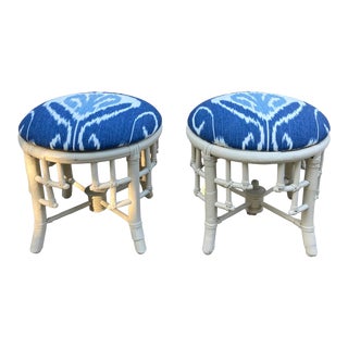 1950s Lacquered Rattan Bamboo McGuire Style Footstools, a Pair For Sale