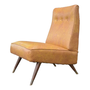 1950s MCM Slipper Lounge Chair With Textured Orange Vinyl