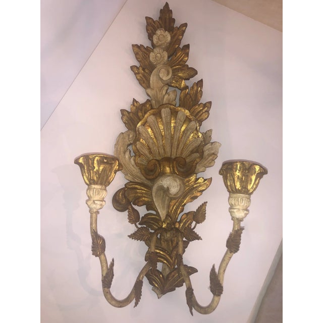 Italian Vintage 1950s Italian Gilded and Painted Wood Candelabra For Sale - Image 3 of 10