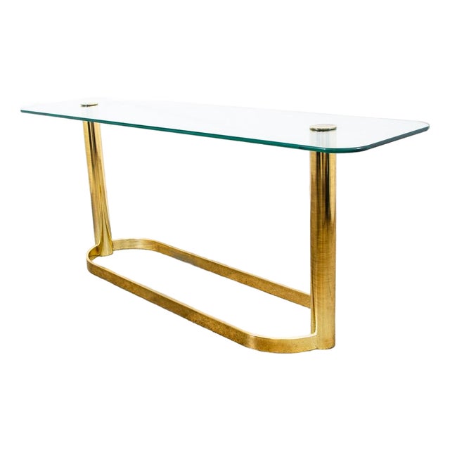 Mid Century Modern Console Table Entry Sofa Metal Brass Glass Vintage Floating For Sale