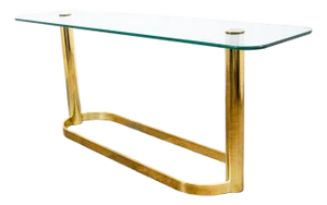 Mid Century Modern Console Table Entry Sofa Metal Brass Glass Vintage Floating
