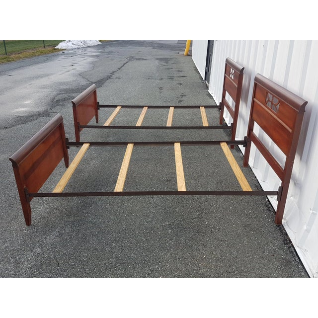 Mid 20th Century Vintage Twin Size Sleigh Mahogany Beds, Pair For Sale - Image 9 of 11
