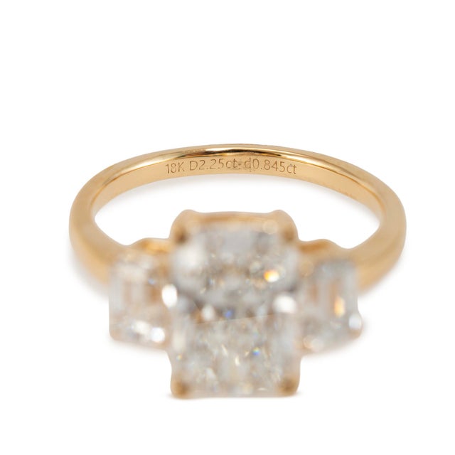 Gold 18k Yellow Gold 3.59ctw Cushion Cut Lab Grown Diamond Tree-Stone Engagement Ring, Size 7.75 For Sale - Image 8 of 9