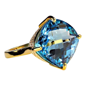 AJD Swiss Blue Topaz Antique Cushion Cut in Gold Over Sterling Ring Size 8