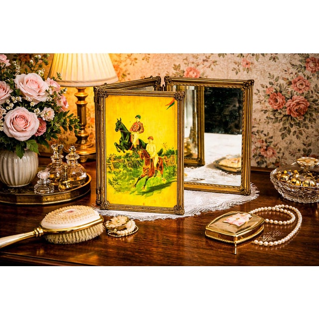 Folding Celluloid Horse Racing Jockey Antique Victorian Dresser Top Mirror For Sale - Image 18 of 18
