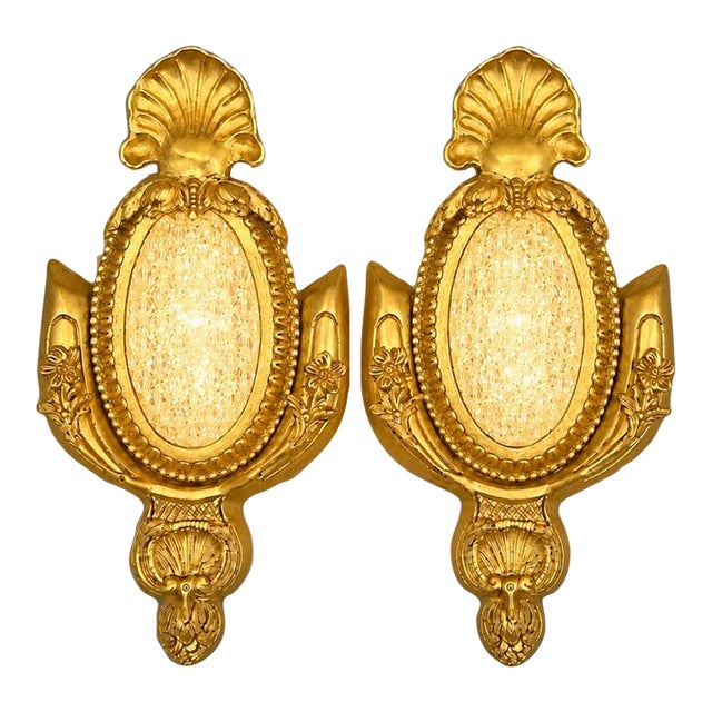 1970s French Maker Louis XVI Gold Bronze Wall Lamps Sconces-Pair For Sale