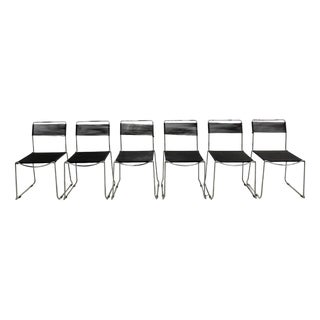 Italian Black and Chrome Spaghetti Chairs Design, 1980s, Set of 6 For Sale