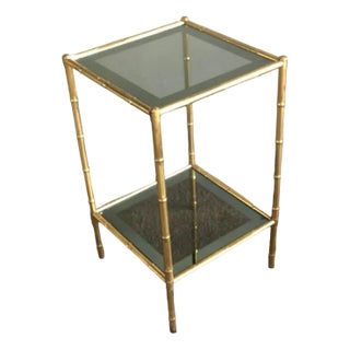 Side Table in Bamboo-Style Brass and Smoked Glass in the style of the Maison Bagues, 1960s For Sale