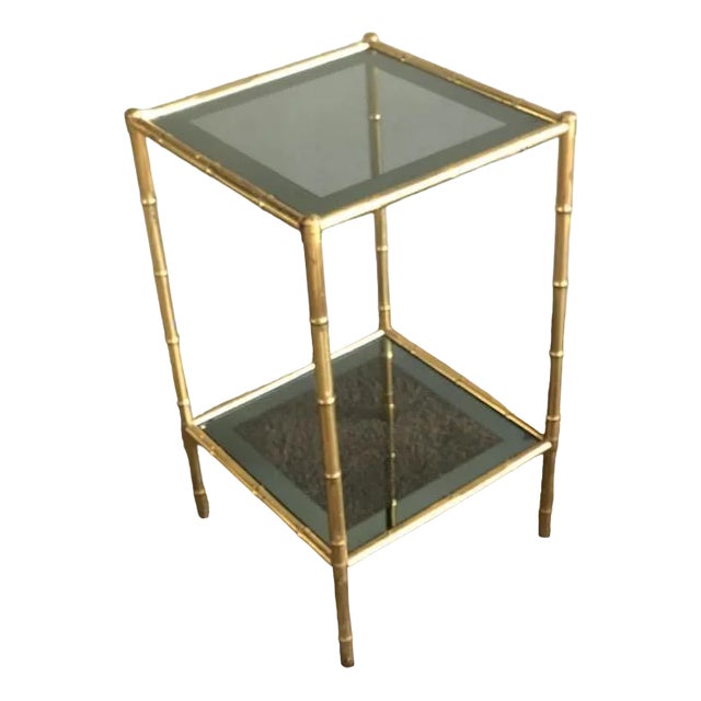 Side Table in Bamboo-Style Brass and Smoked Glass in the style of the Maison Bagues, 1960s For Sale