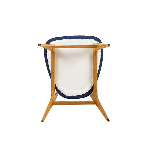 Mid-Century Modern Italian Wooden and Blue Fabric Chair, 1950s For Sale - Image 11 of 13