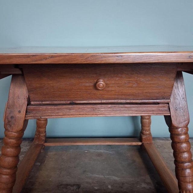 Antique Oak Table with Star Inlays, 1800s For Sale - Image 4 of 18
